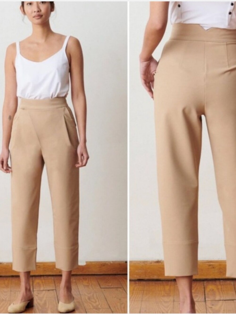 ADAY High-Waist Pleated Women's Trousers in Light Beige